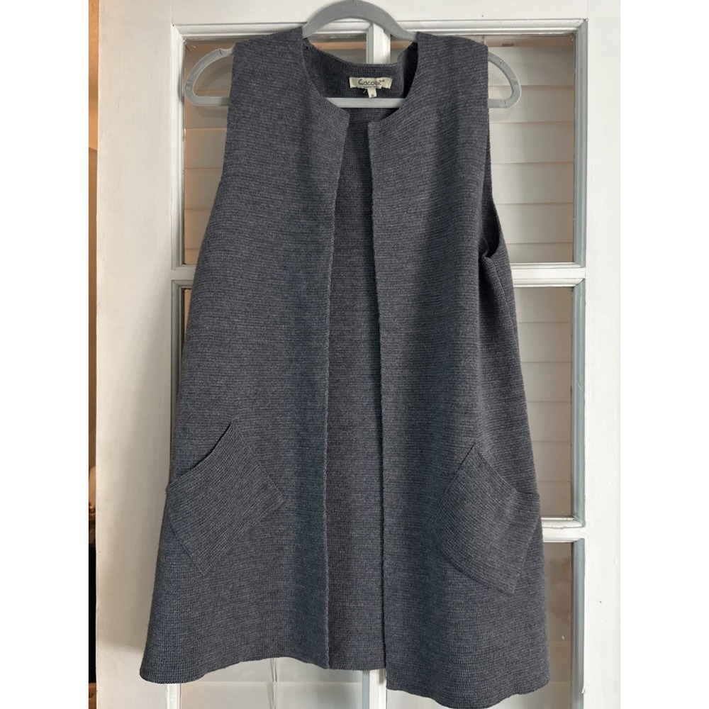 Cocogio Women's Wool Blend Open Front Cardigan/ Vest M Lagenlook Pockets Boho